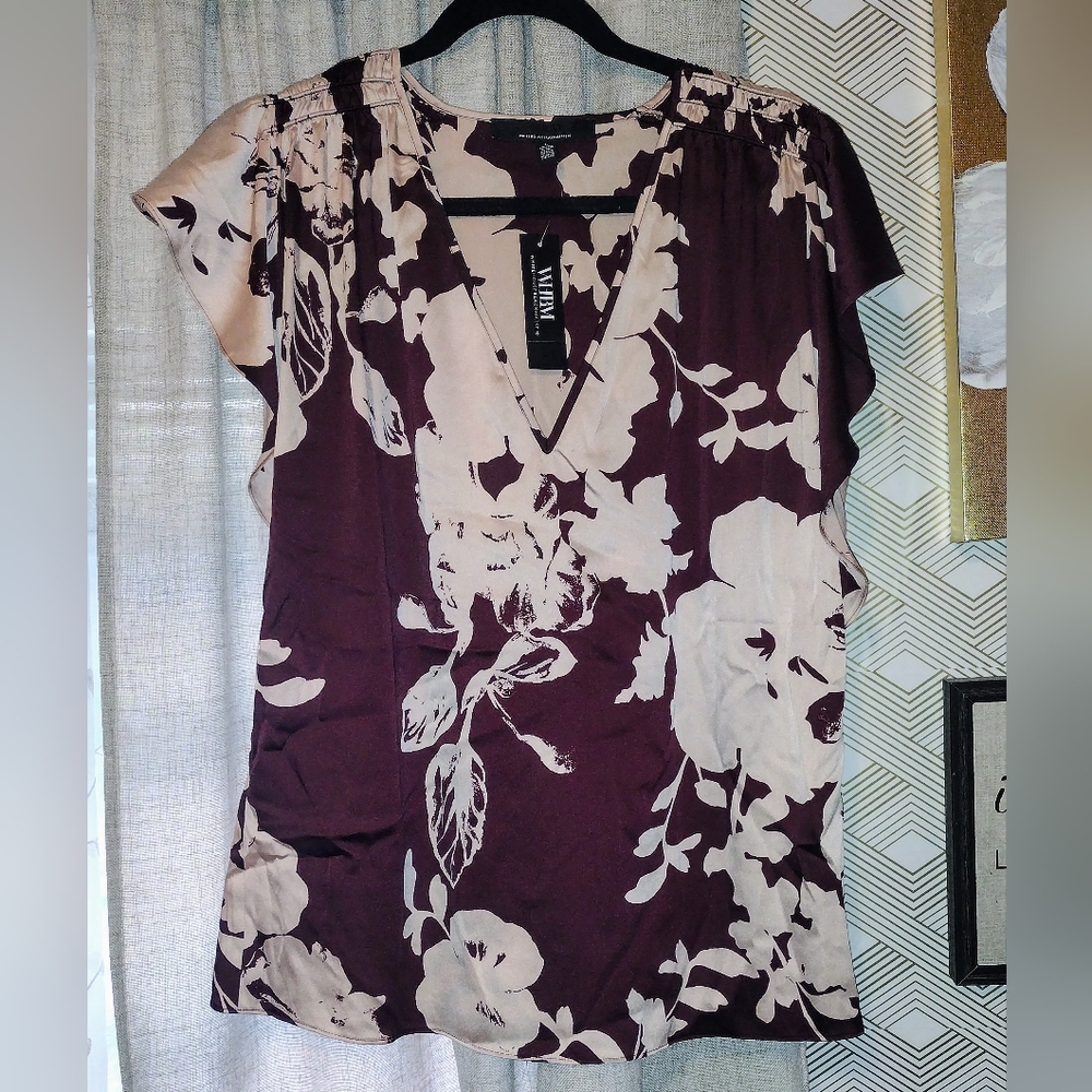 WHITE HOUSE BLACK MARKET DEEP V NECK WITH FLUTTER- SIZE LARGE ...NEW WITH TAG!